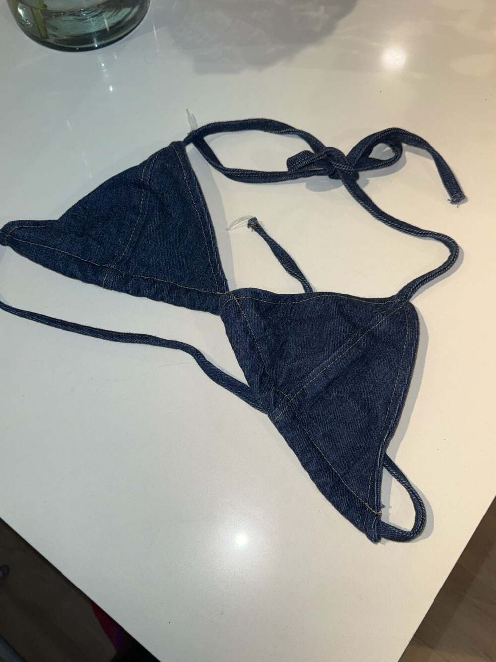 mpaz studio Denim Triangle Bikini Top Size M-L - Picture 2 of 5